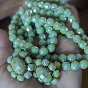 Vintage Green Beaded Necklace and Earring Set